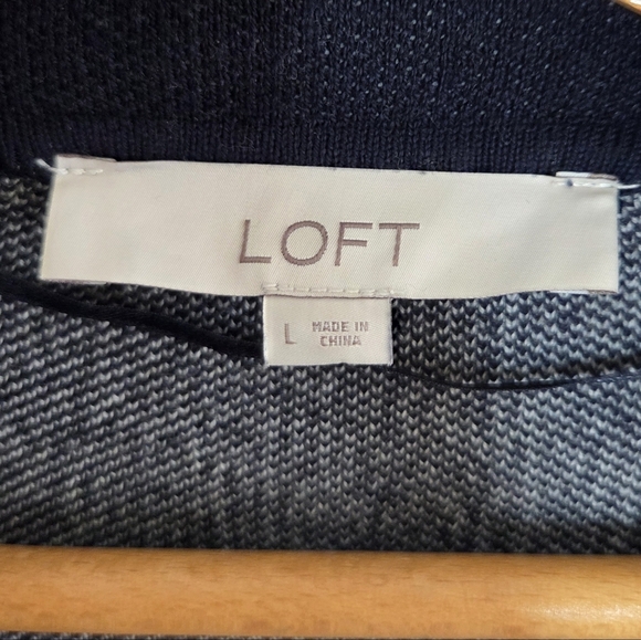 Loft | Navy Blue White Windowpane Striped Open Knit Sweater Blazer Size Large - Picture 3 of 6